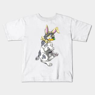 Bobtail BunnyCat: Grey Bicolor Tabby (Yellow) Kids T-Shirt